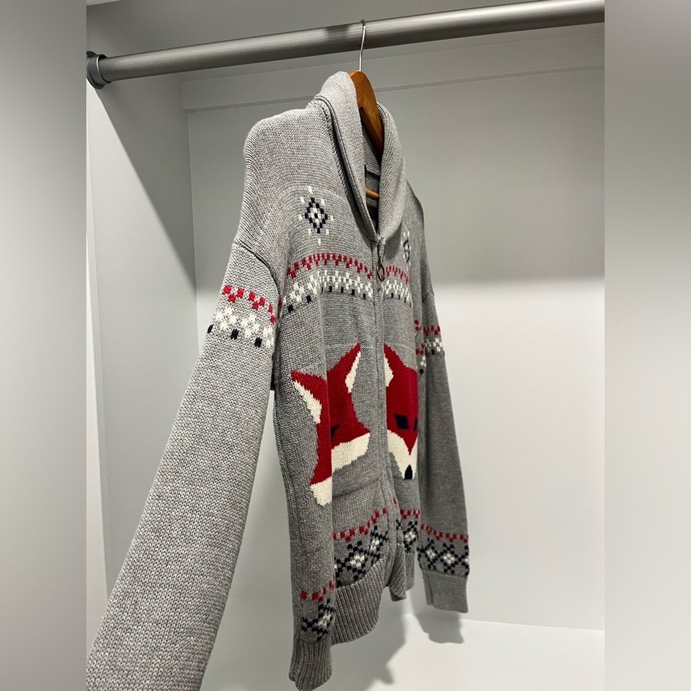 ModCloth Gray No Fox Given Fair Isle Zip-up Sweater - XS oversized cabincore - Picture 3 of 9